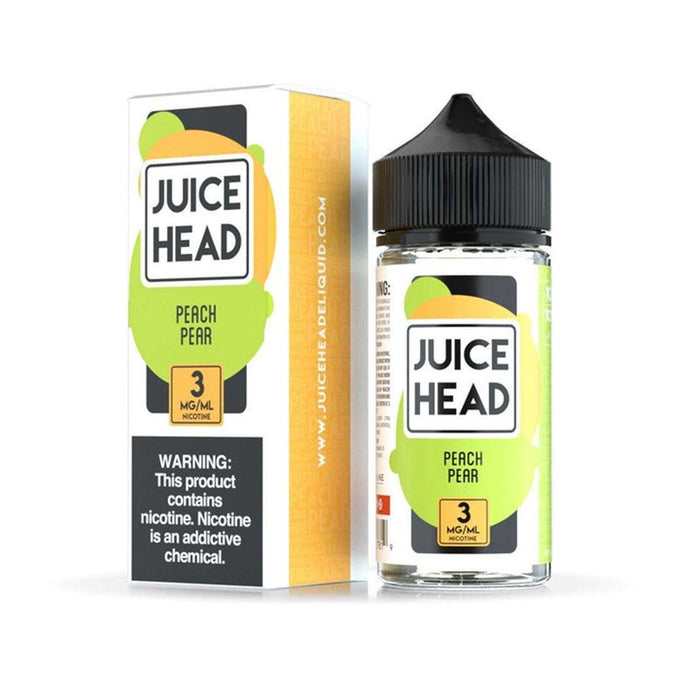 Juice Head Peach Pear E-Juice 100ml bottle with fruity vape juice featuring sweet peach and ripe pear flavor – available at VapeNear Online Vape Shop.