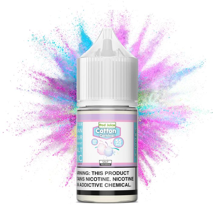 Pod Juice Cotton Carnival Nic Salt 30mL – Blue Raspberry & Pink Vanilla Cotton Candy Vape Juice at VapeNear
