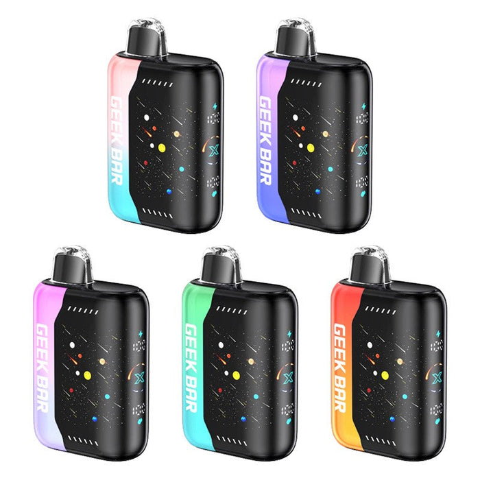Stylish Geek Bar Pulse X 25K Meteor Edition disposable vape featuring an LED screen, bold design, and up to 25,000 puffs. Available at VapeNear online vape shop.