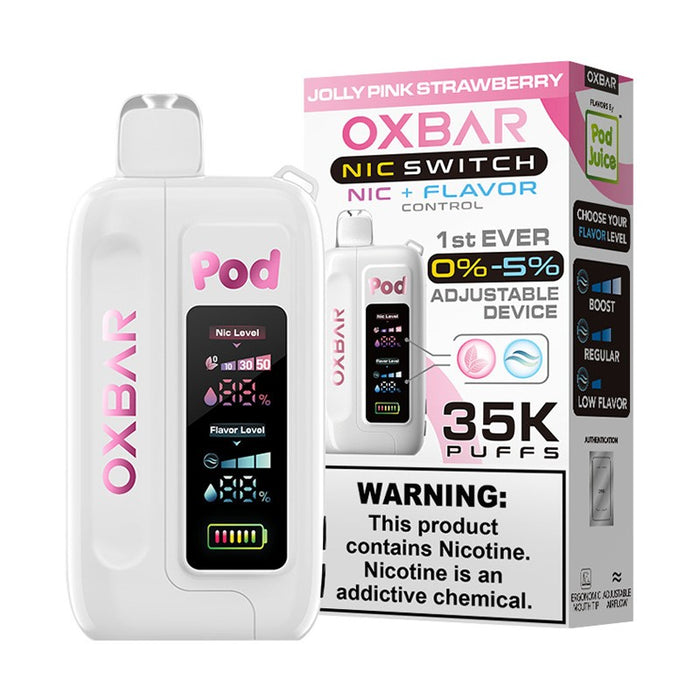 Pod Juice OXBAR Nic Switch 35000 – Long-lasting vape device with bold flavors and adjustable settings.