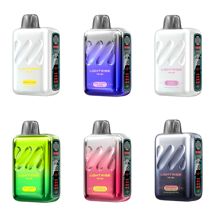 Powerful Light Rise TB 18K disposable vape offering up to 18,000 puffs and bold flavor options. Available now at VapeNear online vape shop.