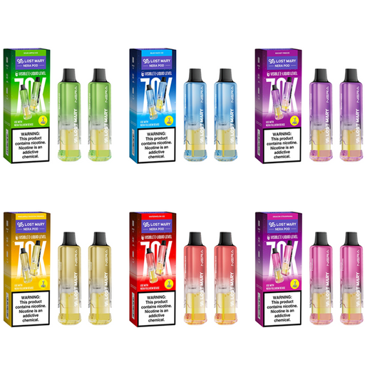 Lost Mary Nera Fullview 70K Replacement Pods with dual pre-filled pods and 24ml e-juice – buy rechargeable disposable vape pods online at VapeNear