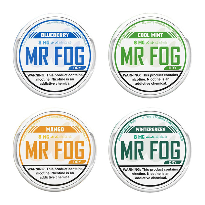 Mr Fog Nicotine Pouches – Tobacco-free nicotine alternative with a refreshing cool mint flavor at VapeNear Online Vape Shop.