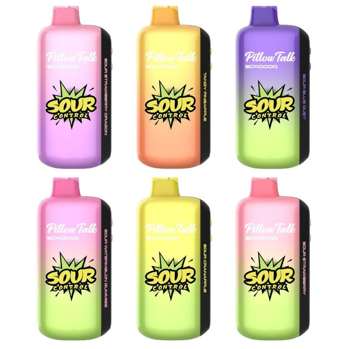 Pillow Talk Sour Control SC40000 disposable vape with 40,000 puffs, perfect for long-lasting vaping at VapeNear Online Vape Shop.