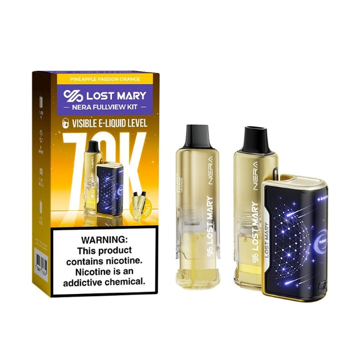 Lost Mary Nera Fullview 70K disposable vape in Normal mode with vibrant RGB light effects at VapeNear Online Vape Shop