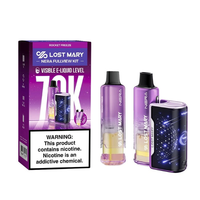 Draw-activated Lost Mary Nera Fullview 70K disposable vape – easy-to-use rechargeable vape for beginners and pros