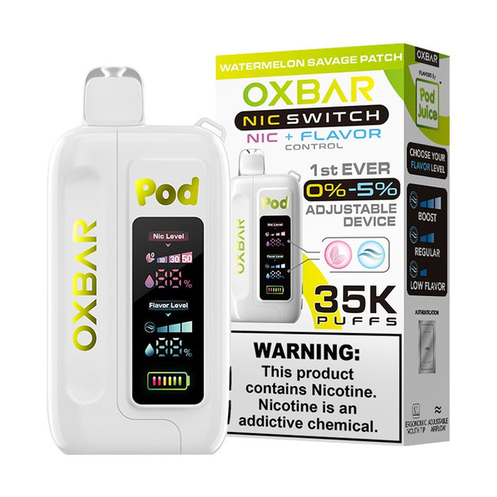 Discover the Pod Juice OXBAR Nic Switch 35000 – High-capacity vaping meets customizable nicotine levels.