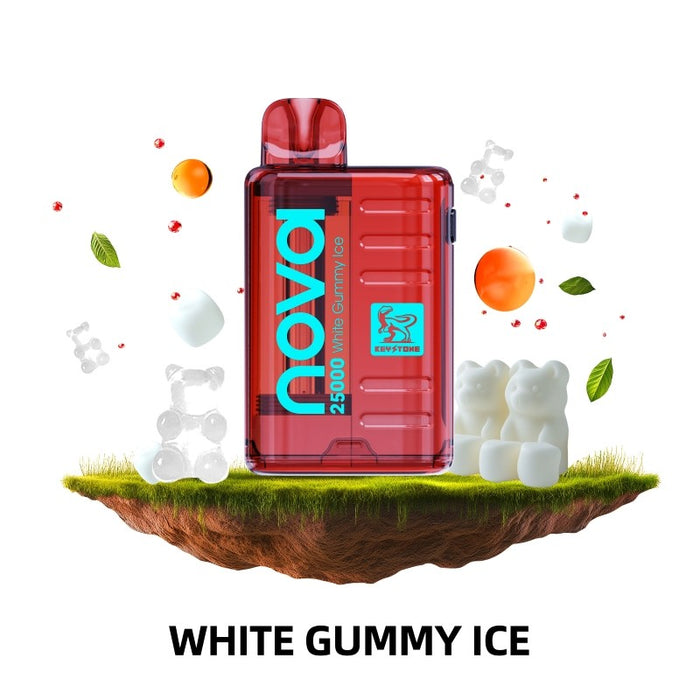 Premium flavored Keystone Nova 25K disposable vape including Watermelon Ice, Peach Ice, and Blue Razz Ice
