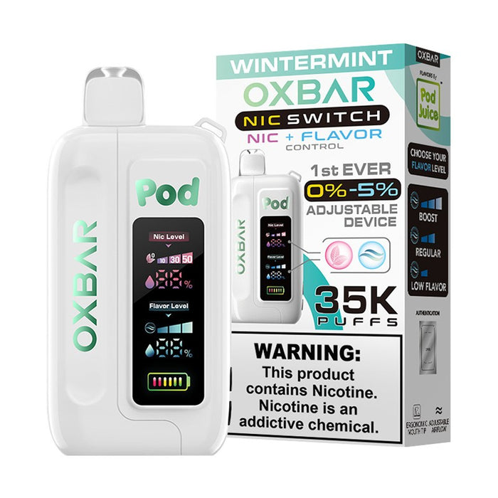 Pod Juice OXBAR Nic Switch 35000 – A revolutionary disposable vape with nicotine adjustment technology.