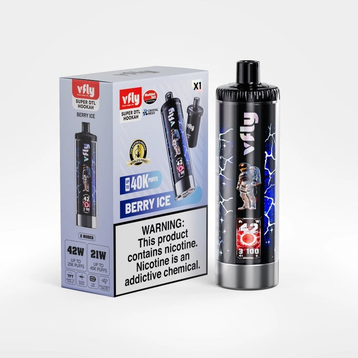 VFLY Super DTL 40K vape in Strawberry Kiwi flavor with adjustable airflow at VapeNearShop.