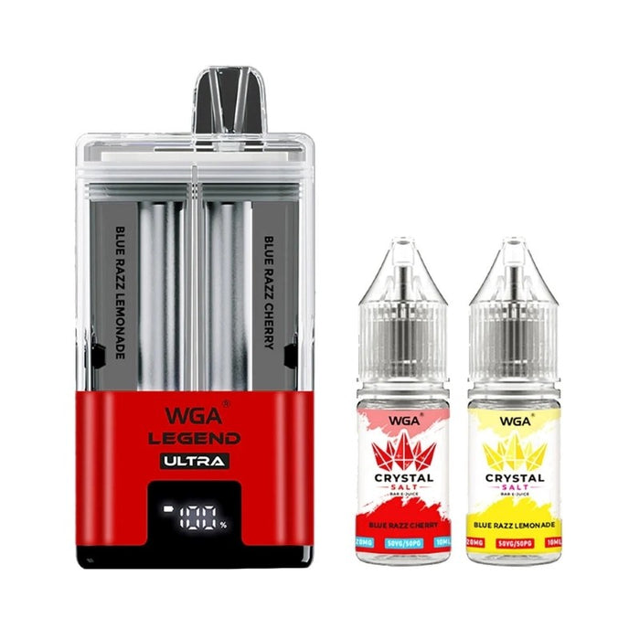 WGA Legend Ultra 30K vape in Gummy Bear and Skittles candy flavors.