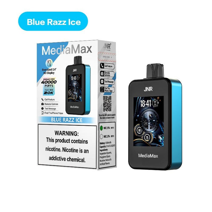 JNR Mediamax 40000 Disposable Vape – a top-rated disposable device with 40,000 puffs, now available at VapeNear Online Vape Shop.