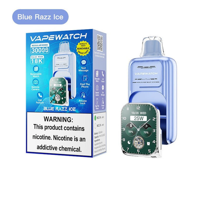 High-capacity JNR VapeWatch 30K disposable vape device with built-in battery and vibrant display screen.