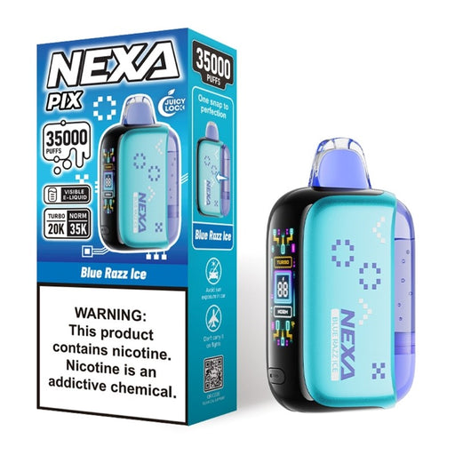 Long-lasting NEXA PIX 35K rechargeable disposable vape with USB-C charging port.