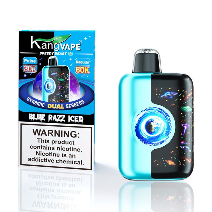 High-capacity Kangvape Speedy Beast X 60K disposable vape with 2X mesh coils for intense flavor and vapor production.