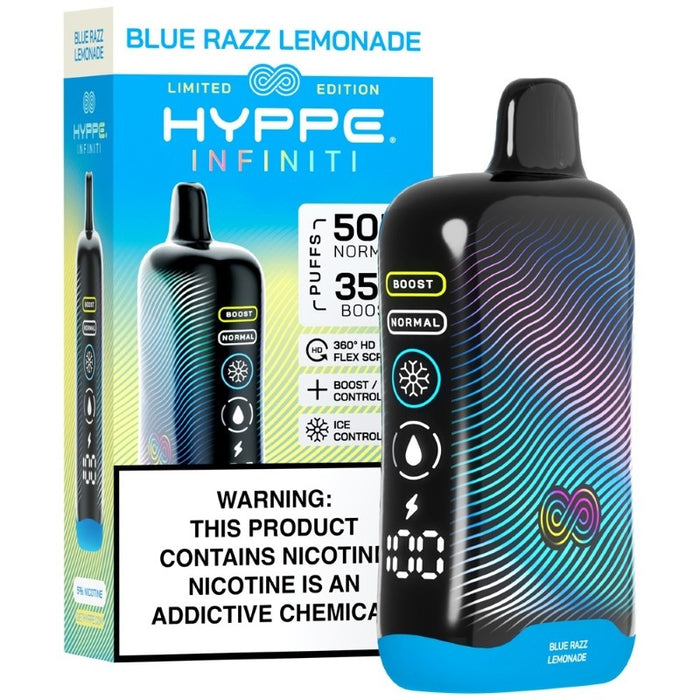 Hyppe Infiniti 50K disposable vape with ice control system for adjustable cooling effect.