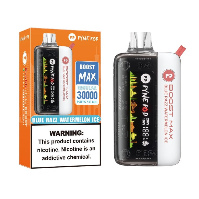 Pyne Pod Boost Max 30K Disposable – A high-capacity disposable vape with 30,000 puffs and a digital screen. Explore the latest at VapeNear.