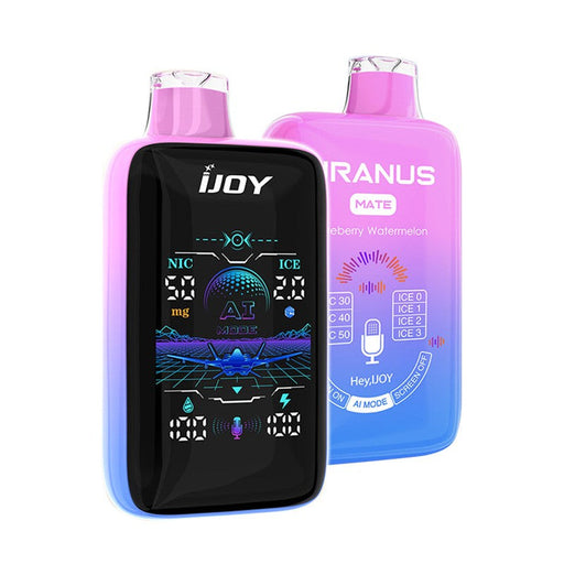 Compact iJoy Uranus Mate 40000 disposable vape with a vibrant LED screen showing battery life and puff count. Shop premium disposables at VapeNear.com.