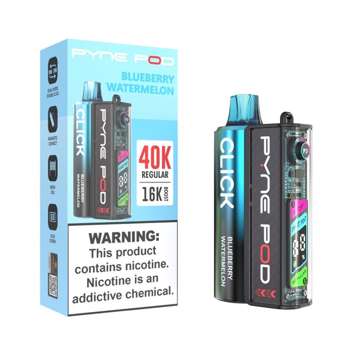 Pyne Pod Click 40K high puff count vape with customizable battery and pod combination system.