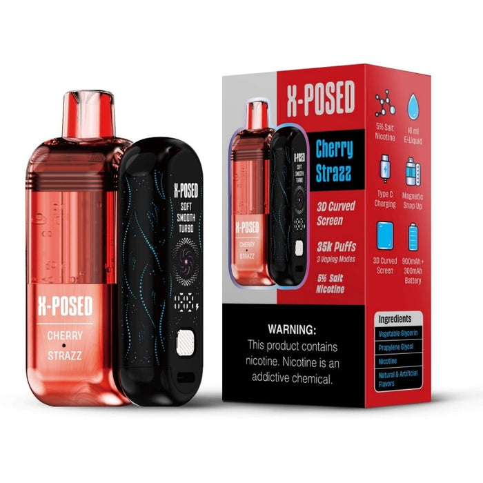 Transparent X-Posed 35K pod revealing e-juice level for long-lasting vaping.