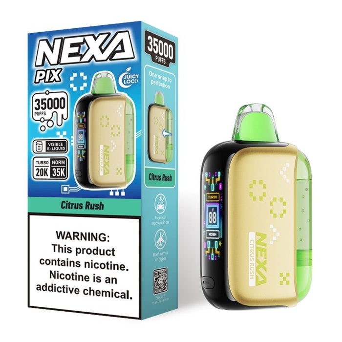 Crystal Tank NEXA PIX 35000 puff vape showing visible e-liquid level.