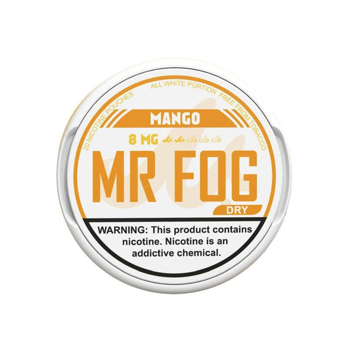 Shop Mr Fog Nicotine Pouches – All-white portion with a strong 8mg nicotine hit for long-lasting satisfaction.