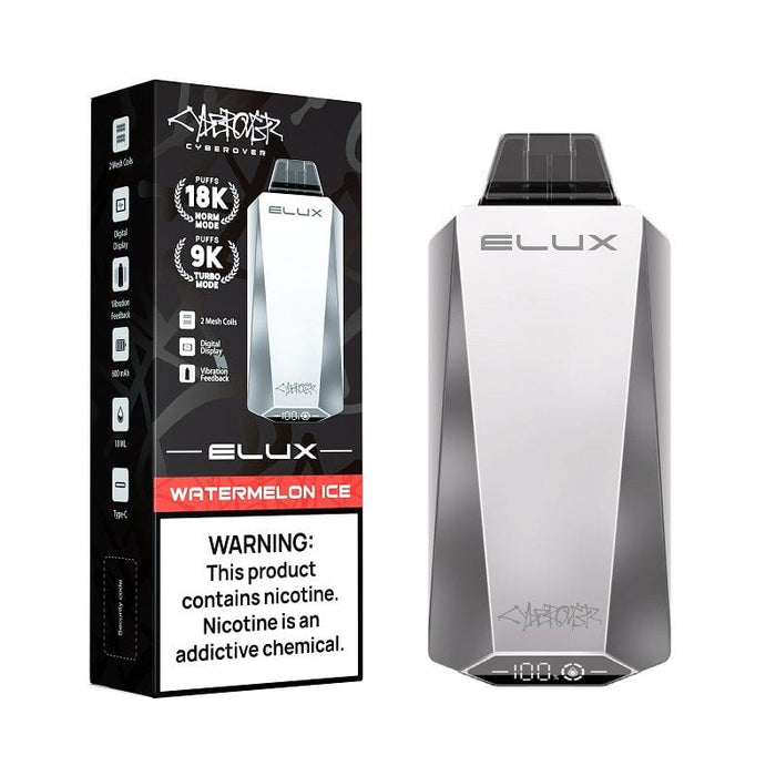 Elux Cyberover 18K Kit – A disposable vape with 18mL e-juice, 600mAh battery, and dual mesh coils. Find the best deals at VapeNear.