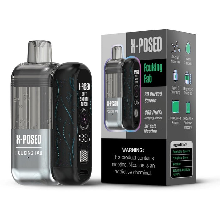 X-Posed 35K vape showing high-quality e-juice and sleek pod design