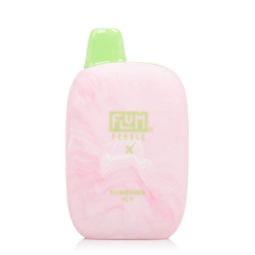 Flum Pebble X Disposable Vape next to a variety of e-liquid flavors, emphasizing its wide range of delicious flavor options. Shop premium disposables at VapeNear.com today!