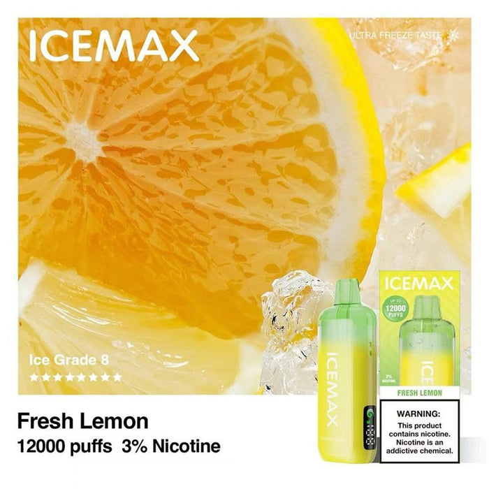 Kiwi Blast Icemax 12K disposable vape for a sweet and tangy vaping experience.