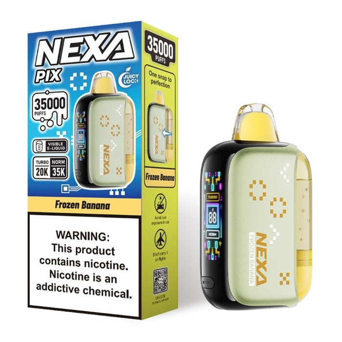 Compact NEXA PIX rechargeable vape with HD display for battery and mode.