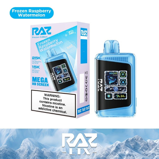 RAZ LTX 25K Disposable Vape featuring an 800mAh rechargeable battery for long-lasting performance.