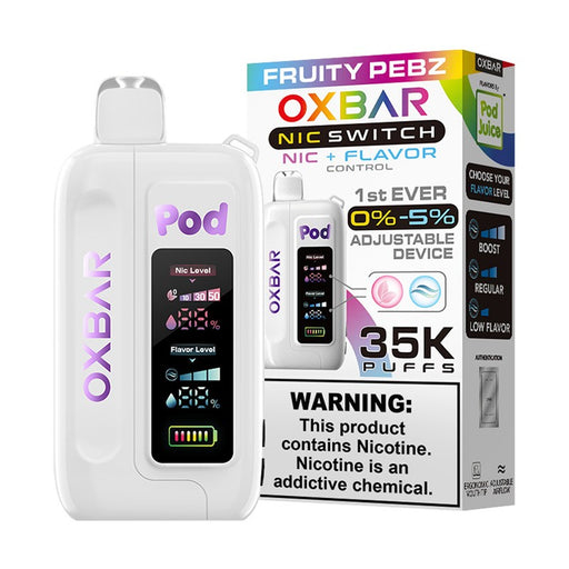 Experience the Pod Juice OXBAR Nic Switch 35000, a premium disposable vape with 35k puffs.