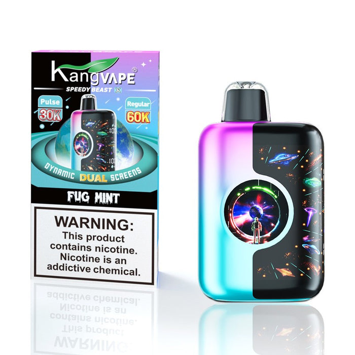 VapeNear’s best disposable vape – Kangvape Speedy Beast X 60K with 3D curved display showing battery and e-juice levels.