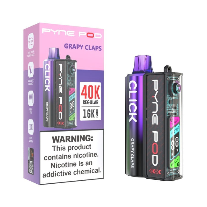 Pyne Pod Click 40K mesh coil disposable vape delivering smooth flavor and big clouds at VapeNearShop.