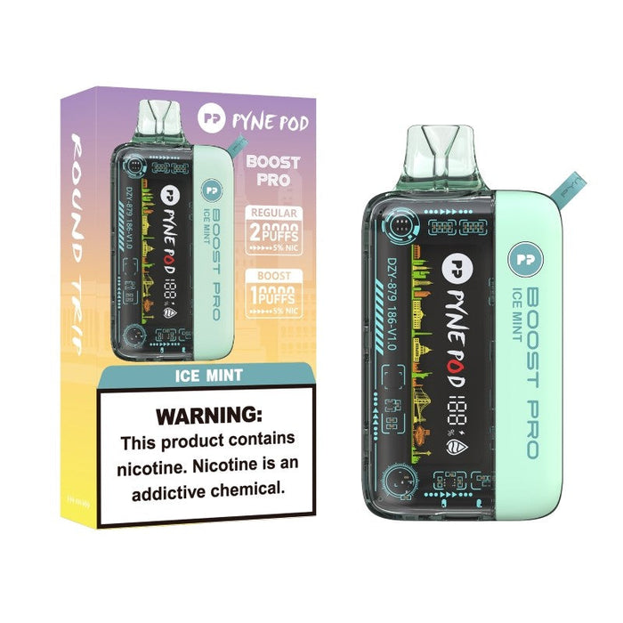 Pyne Pod Boost Pro Disposable Vape, offering fast 30-minute charging with Type-C port.