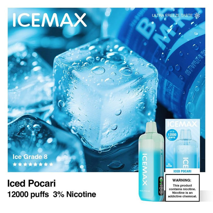 Icemax 12K disposable vape with ceramic coil for smooth and flavorful vapor.