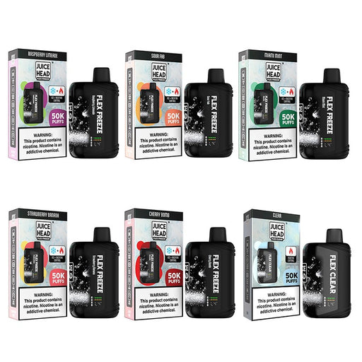 Juice Head Flex Freeze 50K disposable vape with 50,000 puffs and adjustable ice levels at VapeNearShop.