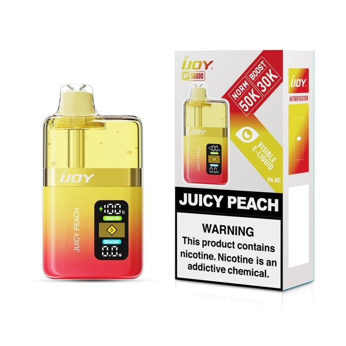iJOY XP50K rechargeable disposable vape with 1000mAh battery and Type-C fast charging.