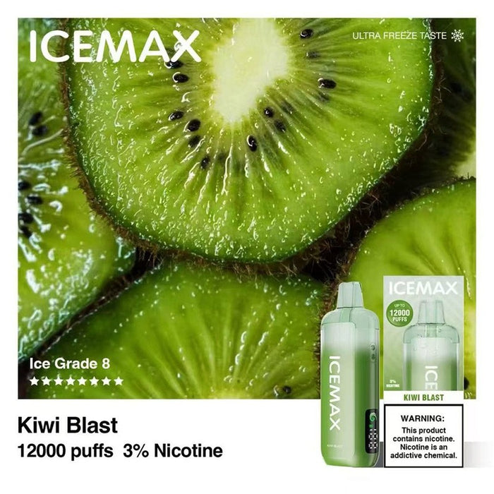 Icemax 12K vape with USB Type-C fast charging and draw-activated system for easy use.