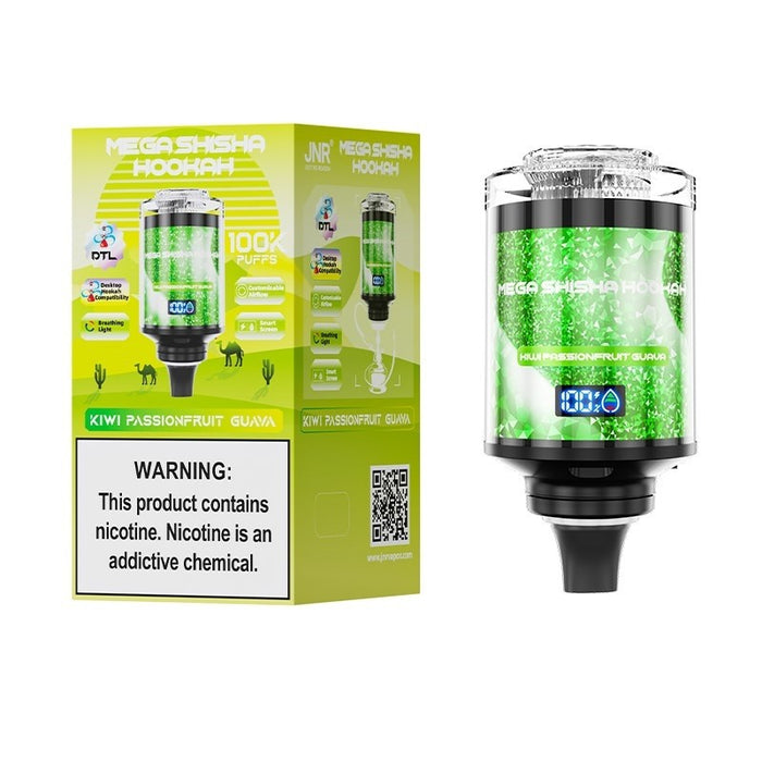 Innovative JNR Mega Shisha Hookah 100K with 100,000 puffs, offering a smooth and satisfying vaping experience.