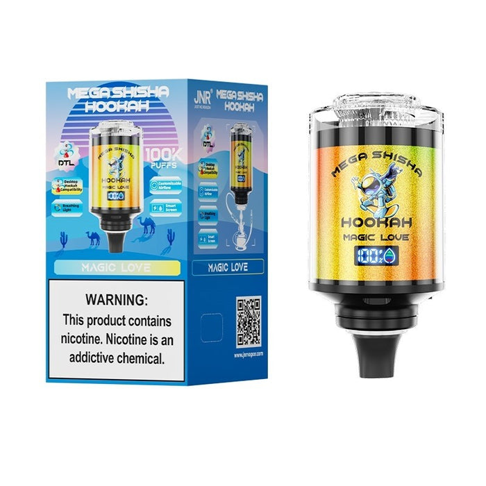 JNR Mega Shisha Hookah 100K – Enjoy authentic hookah-like vapor production in a portable vape device.