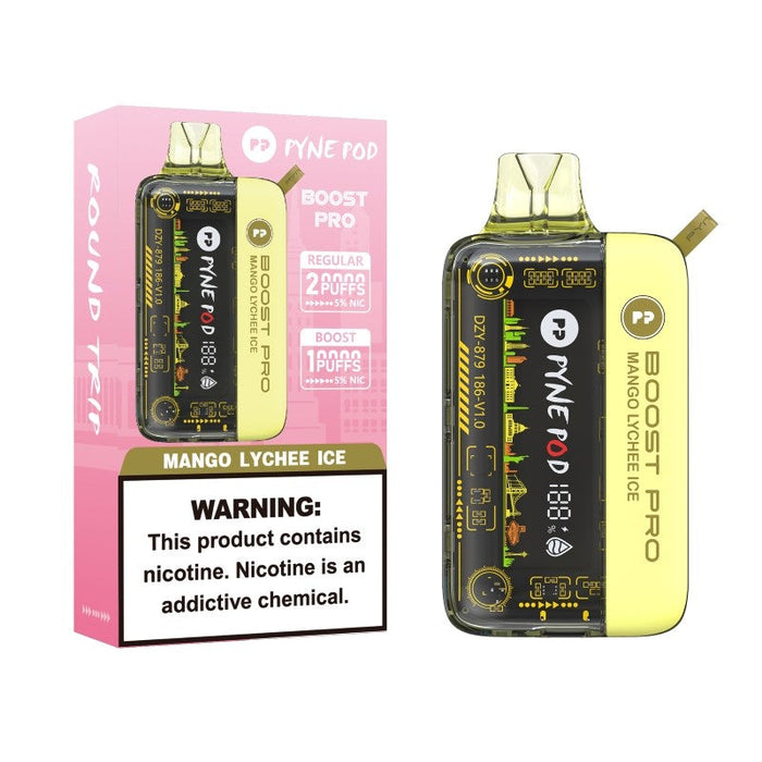 Portable and powerful Pyne Pod Boost Pro Disposable Vape with a long-lasting battery.