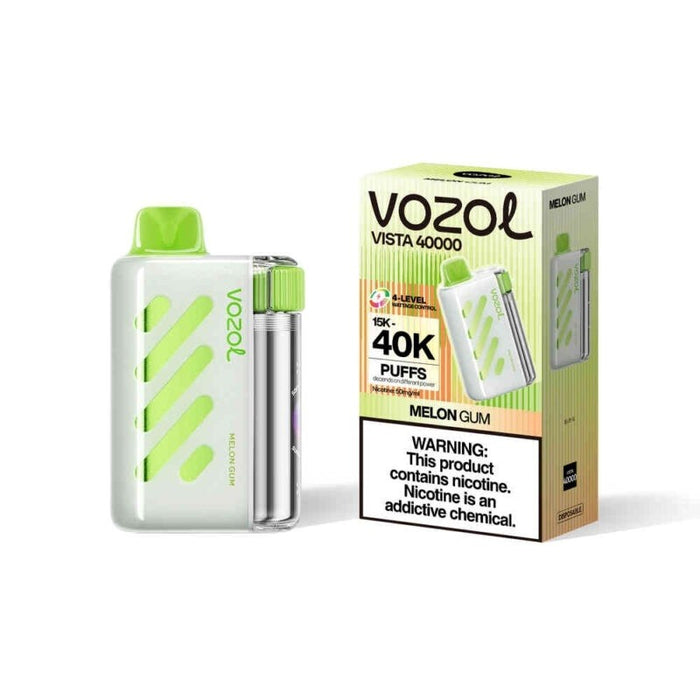 Assorted VOZOL Vista 40K disposable vape flavors including Watermelon Bubble Gum, Mango Peach, and Strawberry Watermelon