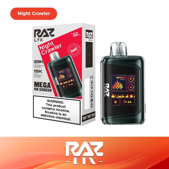 RAZ LTX 25K Disposable Vape with 800mAh rechargeable battery for long-lasting use.