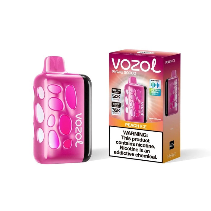 VOZOL Rave 50K with USB Type-C charging and dual mesh coils for enhanced vapor production.