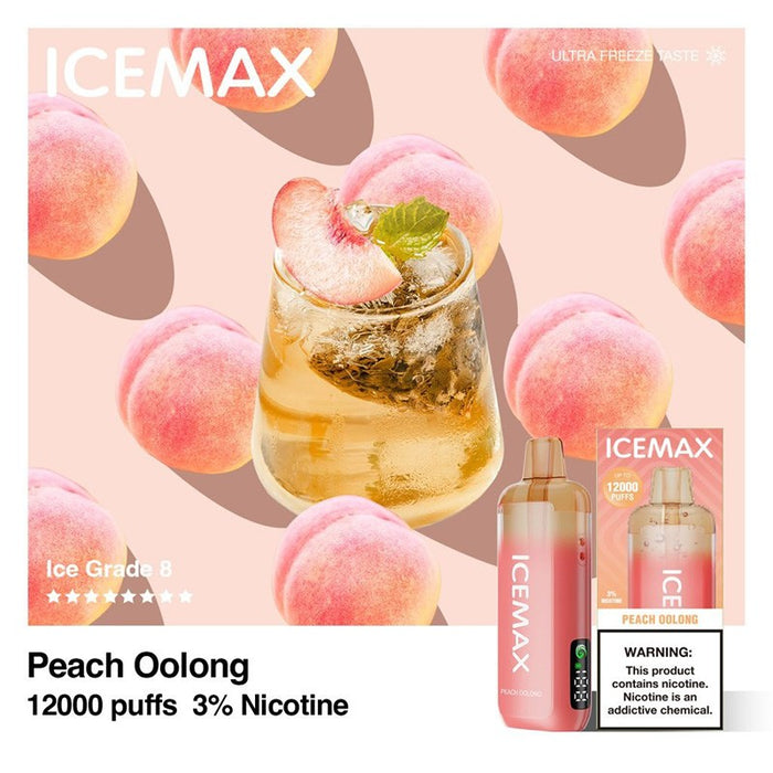 Peach Oolong Icemax 12K disposable vape with 10ml pre-filled e-juice for long vaping sessions