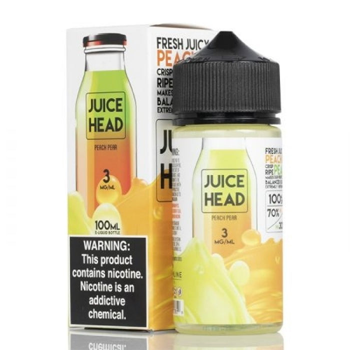 Premium 100ml Peach Pear vape juice by Juice Head with 70/30 VG/PG blend for smooth clouds and bold fruit flavor – shop now at VapeNear.
