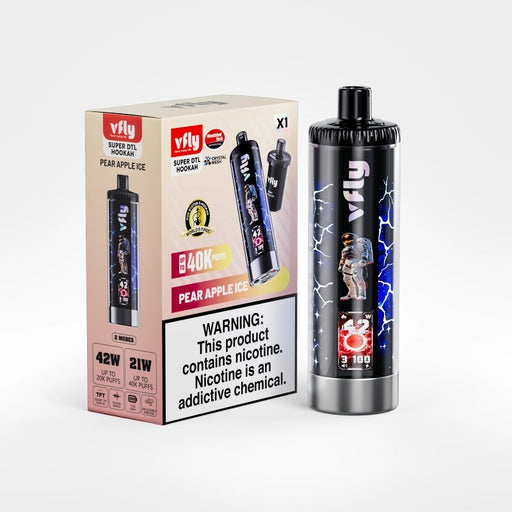 VFLY Super DTL 40K disposable vape with dual crystal mesh coils for enhanced flavor and vapor.