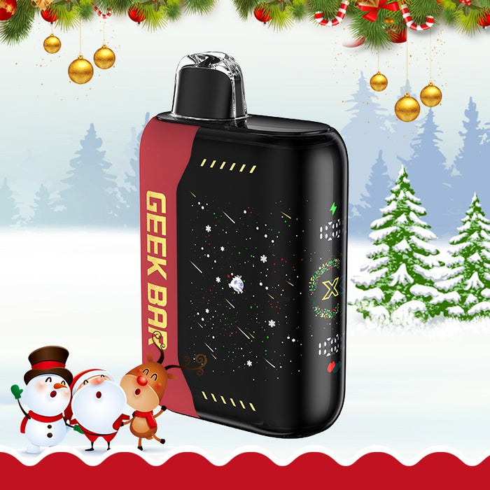 Portable Geek Bar Pulse X 25K Christmas Edition disposable vape with a festive look and smooth performance. Enjoy rich flavors at VapeNear online vape shop.